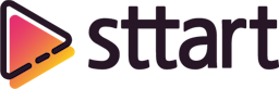 Logo da sttart, contendo um símbolo de play acompanhado da escrita sttart